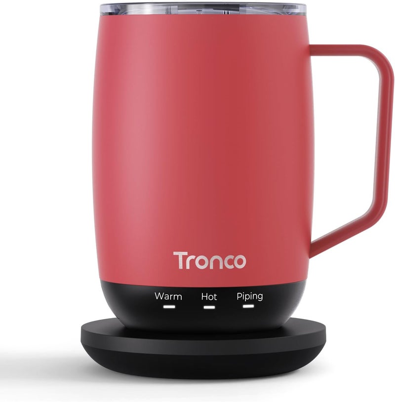 tronco Temperature Control Heated Coffee Mug 14 oz – Rechargeable Self-Heating Coffee Cup with Lid – Manual Control, 3 Modes, 130 Min Battery Life, Auto Shut-Off (Rose) - Image 1